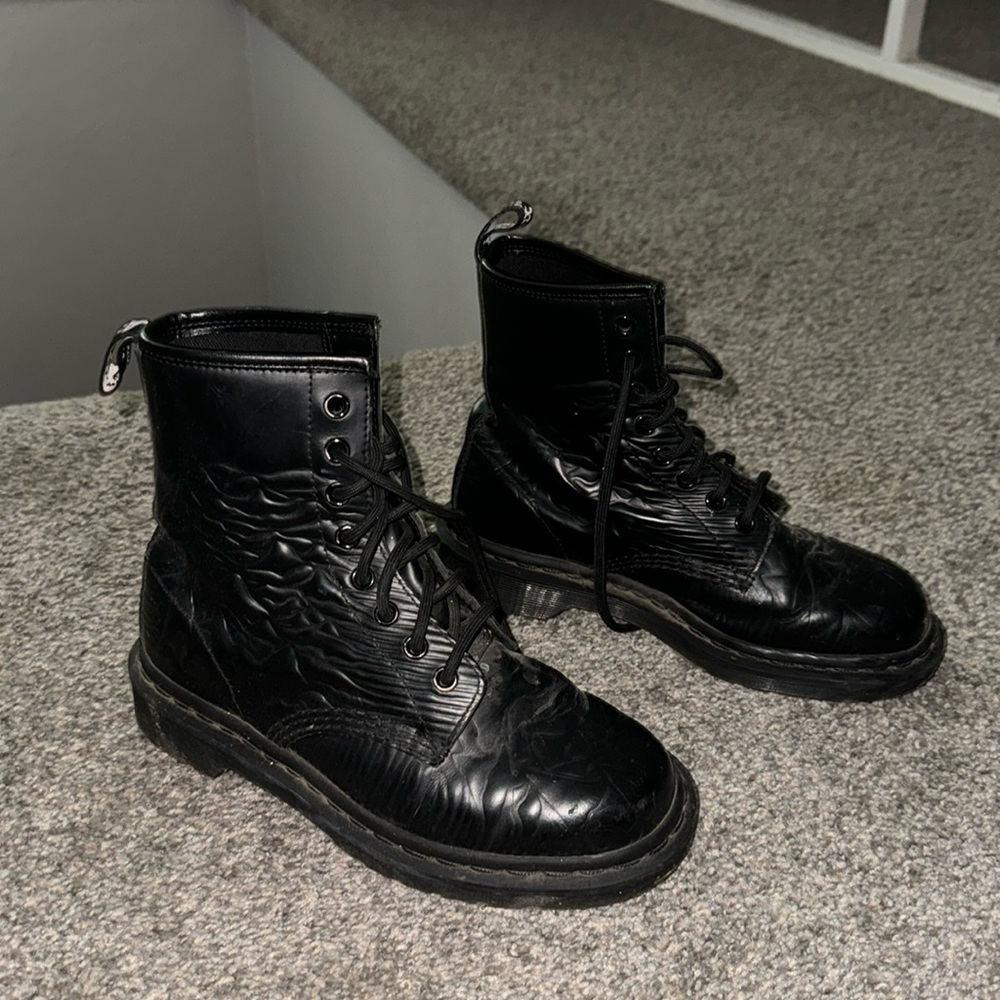 Black leather doc martens in limited edition design.